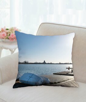 Bredene: decorative pillow with a photo of Bredene-Sas and the Spuikom