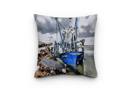 Maritime garden cushion with photo - cutter N 86 - souvenirs from the sea - maritime souvenirs - Nieuwpoort souvenirs -Durable and water-repell