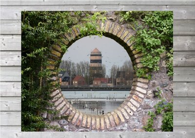 póster de jardín con vistas: Bredene vista de Spuikom y torre de agua