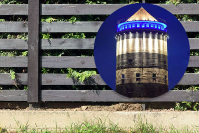Tuincirkel Bredene - watertoren bij nacht - Ronde Tuinposter - Buiten 