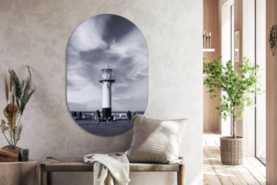 Wandoval - Wandoval - Dibond Wanddekoration - Ovale Malerei - Blankenberge - Leuchtturm - Ovale Spiegelform auf Aluminium