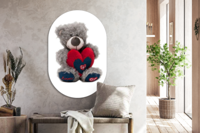 Valentine - Wall Oval - Wall Oval - Dibond Wall Decoration - Oval Painting - Valentine Bear - I love You - Oval mirror shape on aluminum