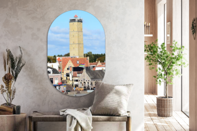 Terschelling - Wandoval - Wandoval - Dibond Wanddekoration - Ovale Malerei - Leuchtturm Brandaris - Ovale Spiegelform auf Aluminium