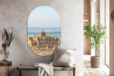Ovale Mural - Ovale Mural - Décoration Murale Dibond - Tableau Ovale - Souvenirs de la mer - château de sable - plage - mer - Forme miroir oval