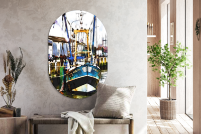Ovale Mural - Décoration Murale Plastique - Peinture Ovale - cutter N-86 - bateau de pêche - Mer - Jojo Navarro - Forme miroir ovale sur plasti