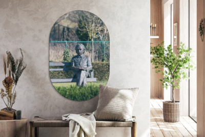 Muurovaal - Kunststof Wanddecoratie - Ovale Schilderij - standbeeld - Albert Einstein - De Haan - Ovale spiegel vorm op kunststof