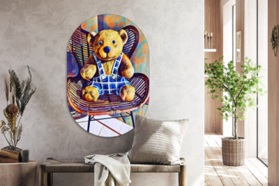 Wandoval - Kunststoff Wanddekoration - Ovale Malerei - Kinderzimmer - Bär - Souvenirs aus dem Meer - Ovale Spiegelform auf Kunststoff
