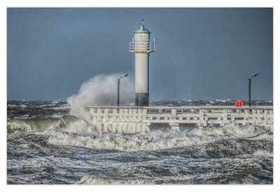 Nieuwpoort - Bureau Onderlegger - Bureau Organizer - 60x40 cm - storm op zee - Een echte eyecatcher in je kantoor - vinyl - antislip 