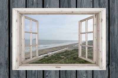 Bredene - Poster da giardino Vista attraverso - Spiaggia - Mare - Sabbia - Acqua - Sparto pungente - Telo da giardino - Poster da esterno