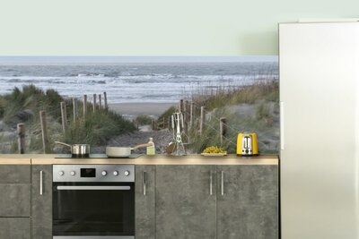 Papier peint mur arrière cuisine - Hydrofuge - Vue sur la plage, et la mer - Mur cuisine - Décoration