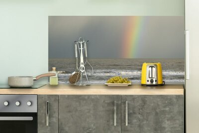 Keuken achterwand behang - Waterafstotend - regenboog boven zee - Keukenwand - Decoratie