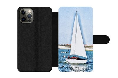 Phone case with card holder and with pen drawing of a sailboat - Jojo Navarro - For the Apple iPhone brand