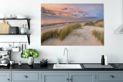 Wanddecoratie - canvas - Zonsondergang - Duin - Strand - Planten - Zee - Schilderijen op canvas - Canvas doek - Natuur - Voor de woonkamer/slaa