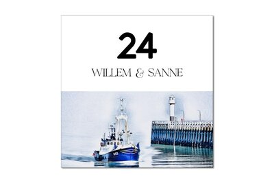 Nieuwpoort - Placa de identificación puerta de entrada Casa - Kotter - barco de pesca - Nombre y número de casa - Aluminio - Númer