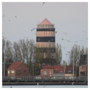 Bredene - Lienzo - Torre de agua - Foto sobre lienzo Pintura (Decoración mural sobre lienzo) - Recuerdos del mar