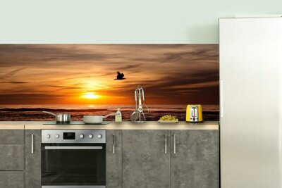 Kitchen back wall wallpaper - Water-repellent - Sunset at sea - - Kitchen wall - Decoration - souvenirs from the sea