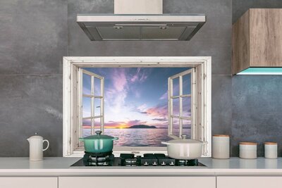 Cocina con salpicadero - Transparente - Mar - Isla - Aluminio - Decoración de pared