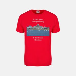 Bredene - unisex - rood - T-shirt met korte mouwen "Ik heb geen therapie nodig - ik moet naar Bredene"
