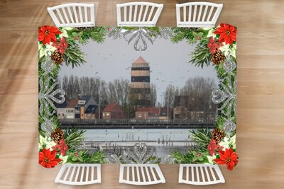 Bredene -  Luxe Kerst Tafelkleed - Watertoren - Tafellaken - Kerstdiner - Kerstlunch - Tafelzeil - Tafelkleed Pro Cotton Percal 