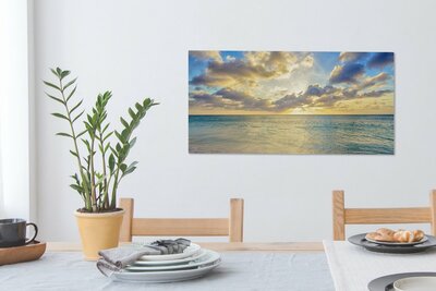 Canvas schilderij strand - Kust - Zee - Zon - Wolken - Wanddecoratie woonkamer