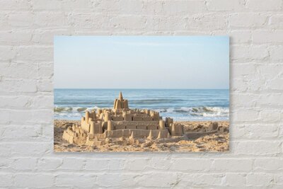 akoestisch canvas met foto -  zandkasteel - strand - zee - vakantie aan zee - Geluidsdemper - Geluidsisolatie - Wanddecoratie