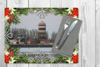 Bredene - Tischsets Weihnachten - Wasserturm - Spuikom - Kunststoff - Souvenirs Bredene - Souvenirs aus dem Meer - Tischaccessoires