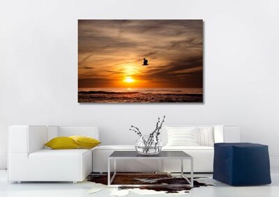 foto op canvas - Schilderij zonsondergang - Muurdecoratie - Schilderij zonsondergang op zee - Schilderij natuur - zee - wanddecoratie