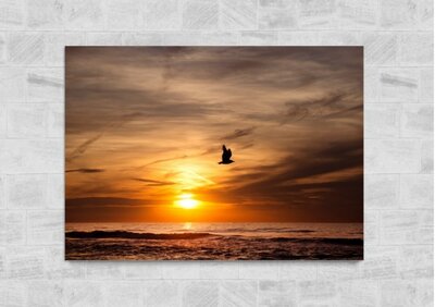 Dibond - zonsondergang op Zee met Mooie Lucht -  Foto op Aluminium (Wanddecoratie van metaal) - souvenirs from the sea - inclusief  ophangsyste