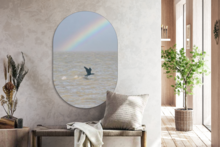 Wandoval - Kunststoff Wanddekoration - Ovale Malerei - Regenbogen - Meer - Vogel - Souvenirs aus dem Meer - Ovale Spiegelform auf Kunststoff